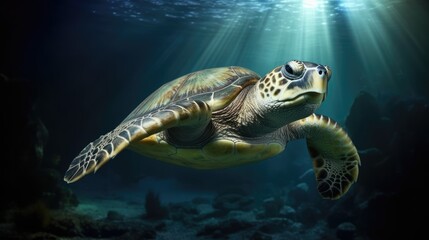 Naklejka na ściany i meble sea turtle swimming in water