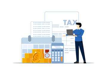concept of Accounting, consulting, tax forms with tiny people. financial information abstract vector illustration. Tax filing, audit service, online application software, business strategy metaphor.