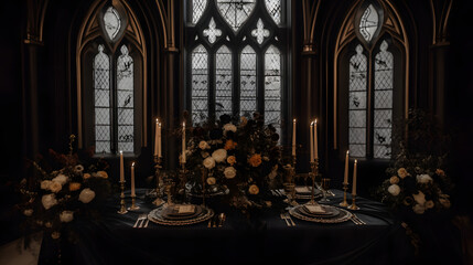 wedding arc and romantic vibe scene style pavilion 
 stained glass window in church