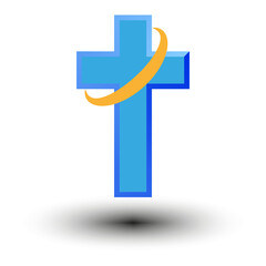 Blue cross. Cross with orange circle. Vector illustration. EPS 10.