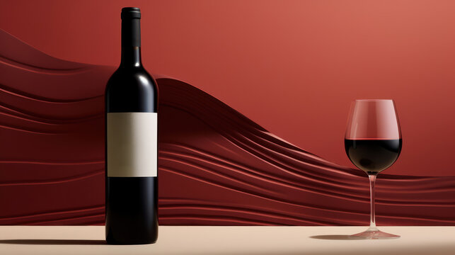 Red wine minimalistic studio photography.  Pale brown, purple background.