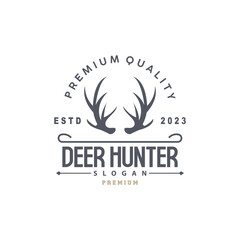 Deer Logo, Deer Hunter Vector, Forest Animal Design, Deer Antlers Retro Vintage Symbol Design Icon