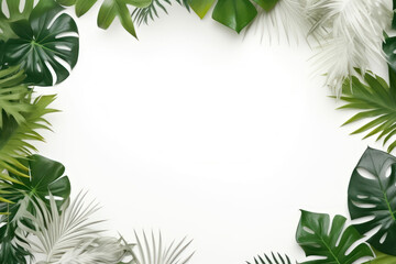 Fototapeta na wymiar White background frame with many green leaves 