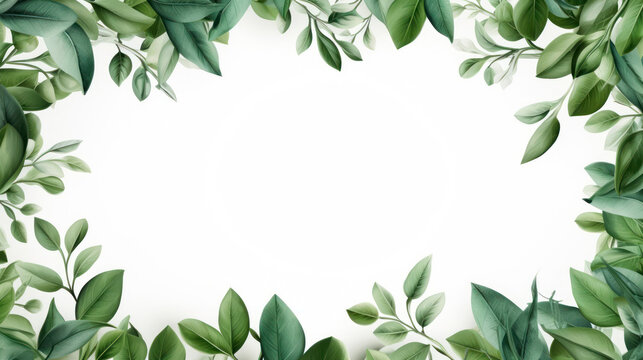 White background frame with many green leaves 