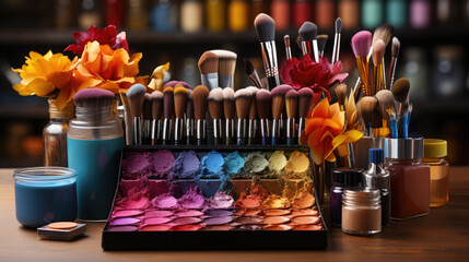 makeup on the table with flowers