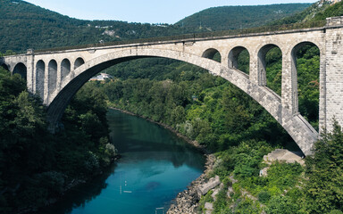 Solcan Bridge over River Soca, Slovenia.
