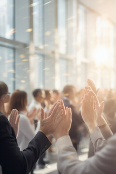Group of business people clapping hands at public conference