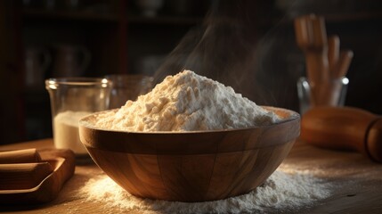 Flour in a wooden bowl