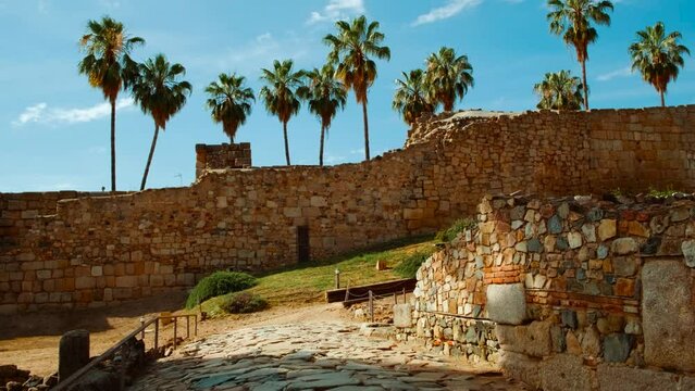 Alcazaba of Merida, Spain, dating to 835 AD, a fortress of history, where every stone breathes tales of Moorish reign and Roman conquest