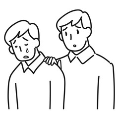 涙を流す男性と慰める男性の上半身のイラスト