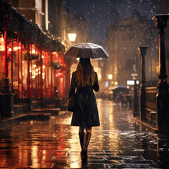 woman with umbrella walking in the london 