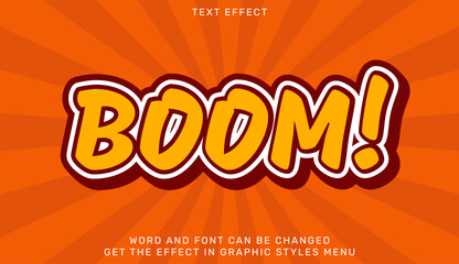 Boom text effect template in 3d design. Text emblem for advertising, branding, business logo