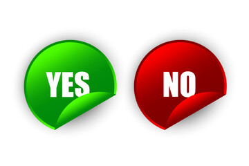Yes or no stickers. Symbols YES and NO button. Green check mark Yes and red No icon. Vector illustration. Eps 10.