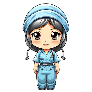 cute nurse in blue scrubs clip art preview
