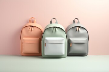 school backpacks in pastel colors on a pastel background. Generative AI