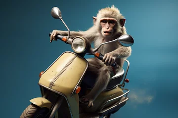 Fotobehang monkey on a motorcycle © Repository-images