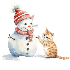 snowman with a cat