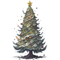 Watercolor Christmas Tree PNG Design,  Can be used for the logo, t-shirt design, posters, banners, greetings, print design, generative ai	
