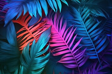 Neon Glow Fall: Multi-Colored Leaves in Radiance (Generative AI)