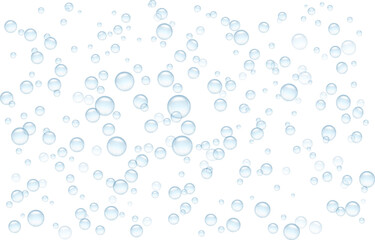 Fototapeta na wymiar Clear small air balls texture of blue sea foam. Fizzy drink with sparkly effect in glass. 3D circle of gas bubbles as moisture bath soap, shower gel or shampoo washing texture