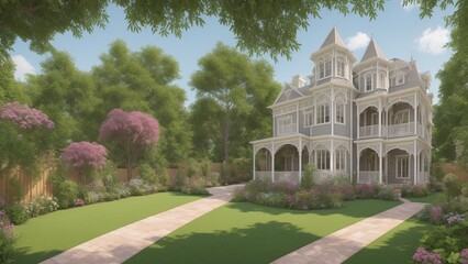 A Large House With A Garden And A Walkway
