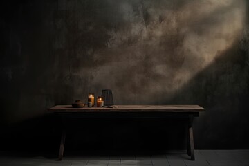 Simplicity in Contrast: Table on Dark Blank Backdrop (Generative AI)