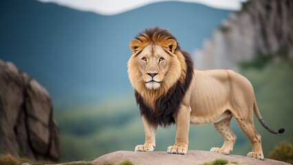 Fototapeta premium A Lion Standing On A Rock
