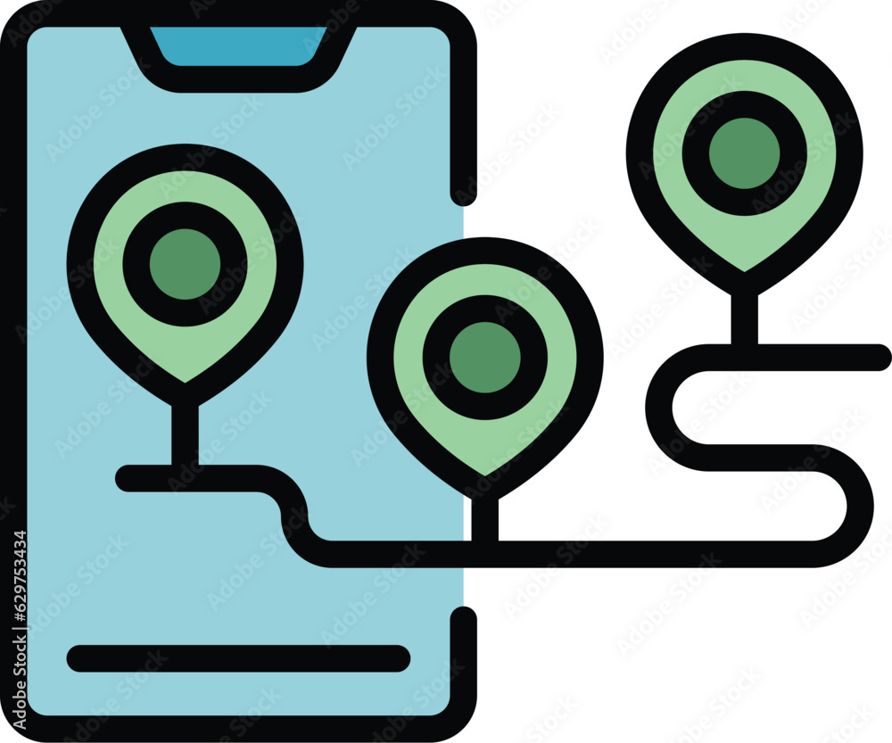 Poster store shop route icon outline vector. map point. buy button color flat