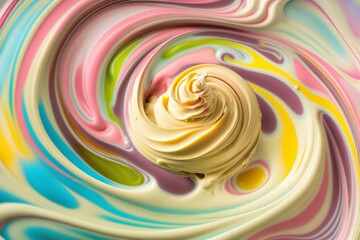 Vibrant mixture of cake batter with cream swirled in, as a food abstract background. Generative AI - obrazy, fototapety, plakaty
