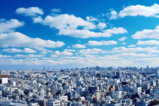 市街地の町並みと青空：AI作品
