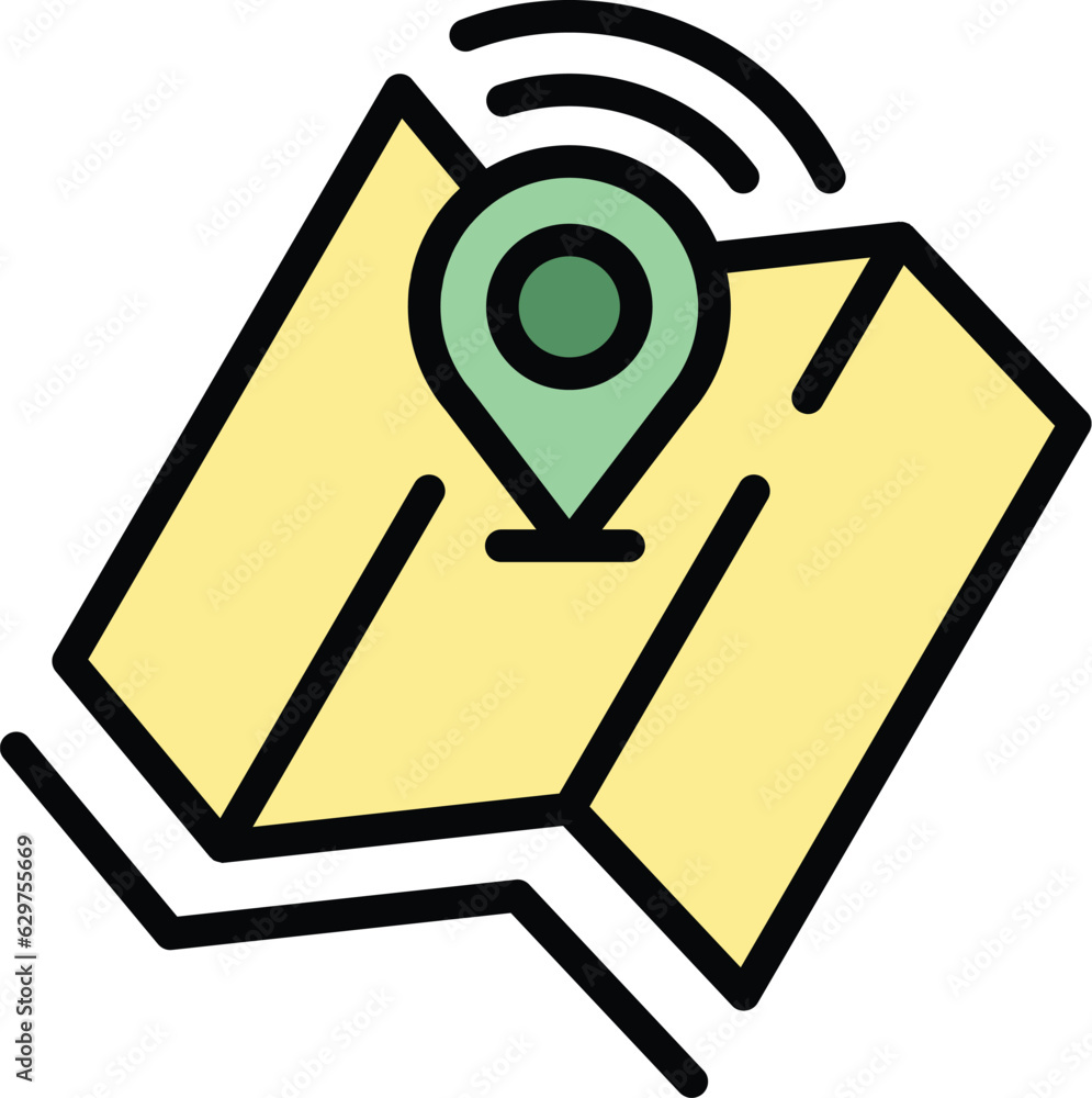 Poster new global map icon outline vector. cart pointer. store shop color flat