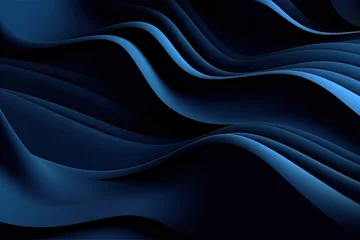 Gordijnen Shadowy Cobalt Ripples: Abstract Paper Waves in Deep Blue (Generative AI) © Benjamin