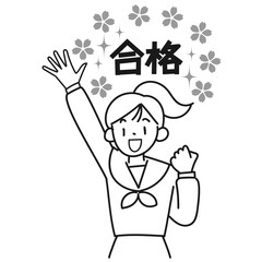 試験に合格して喜ぶ女子高生のイラスト