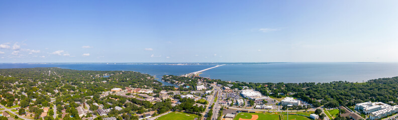 Fototapeta na wymiar Aerial drone panorama Gulf Breeze Florida USA