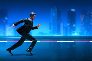Fototapeta na wymiar Business man running on night city 3d illustration