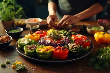 Photo of a person preparing a delicious meal on a beautifully set table created with Generative AI technology