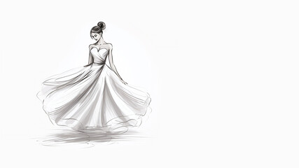 Sketch of a dancing woman. Figure on a white background with space for text