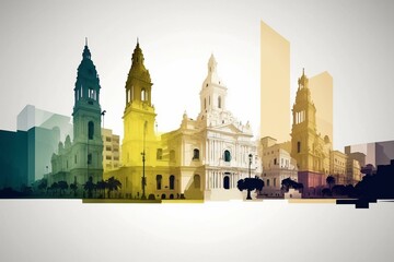 Transparent layers with gradient of Lima landmarks skyline. Generative AI