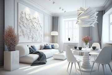 Interior design with a white color scheme. Generative AI