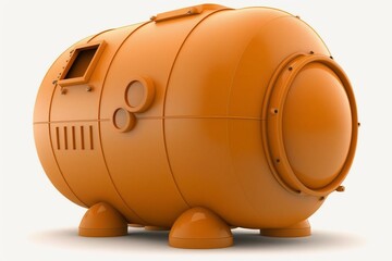 An orange military barrel for futuristic equipment, depicted in 3D on a white background, viewed from the side. Generative AI