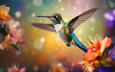 hummingbird full body, pastel watercolor,  Generative AI