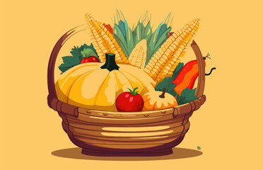 Autumn Harvest Basket vector Illustration, Colorful Harvest Basket, 
Autumn Harvest Basket silhouette