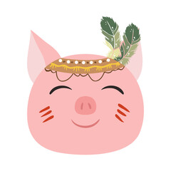 Baby Animal Face Illustration WIth Bohemian Style. Flat vector boho animal heads. Boho forest animal faces.