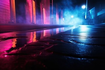 City Lights: Red and Blue Glow from Street Lamps at Night (Generative AI)