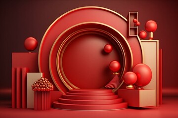 Red stage decor for product display. Generative AI