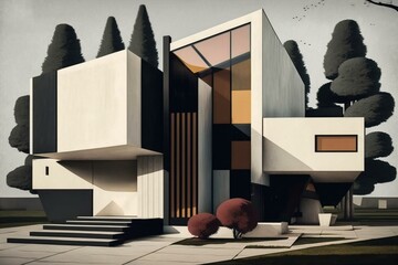 Modernist house with clean lines and geometric shapes. Generative AI