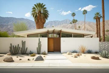 Palm Springs home with midcentury modern style. Generative AI