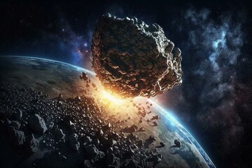 Asteroid hurtling towards Earth. Generative AI