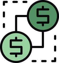 Convert money dollar icon outline vector. Wallet bank. App credit color flat