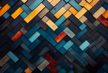 triangle wallpaper vintage blue yellow orange and brown, in the style of digital art techniques,...